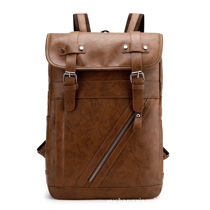 Однотонный Винтажный Мужской рюкзак из искусственной кожи, сумка коричневого и черного цвета, высокое качество, рюкзак для ноутбука, мужской большой повседневный рюкзак Mochila - Цвет: Хаки