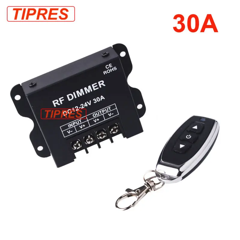 

3 Key RF Remote Control Wireless LED Single Color Dimmer Switch Controller 12V 24V DC 30A