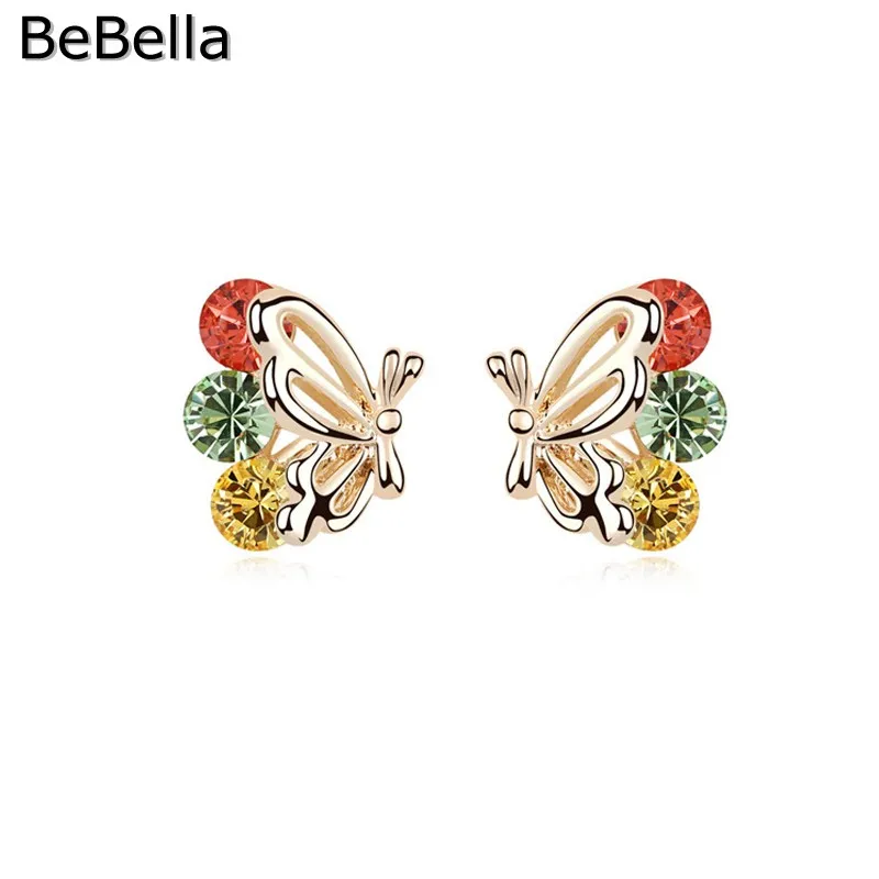 

BeBella 5 colors women crystal butterfly stud earrings