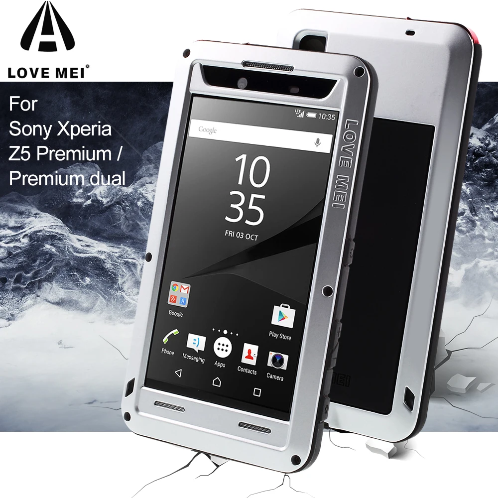 imágenes para AMOR MEI Cubierta para Sony Xperia Caso Z5 Premium Metal y Silicona y Híbrido Caso para Sony Xperia Z 5 Premium gorilla Glass dual bolsa imágenes para AMOR MEI Cubierta para Sony Xperia Caso Z5 Premium Metal y Silicona y Híbrido Caso para Sony Xperia Z 5 Premium gorilla Glass dual bolsa