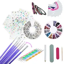 MANZILIN 11 шт./компл. профессиональный маникюр комплект Стразы Декор ленты линии кисти Ногти файл стикер для ногтей ручка инструменты для ногтей ленточный линовщик