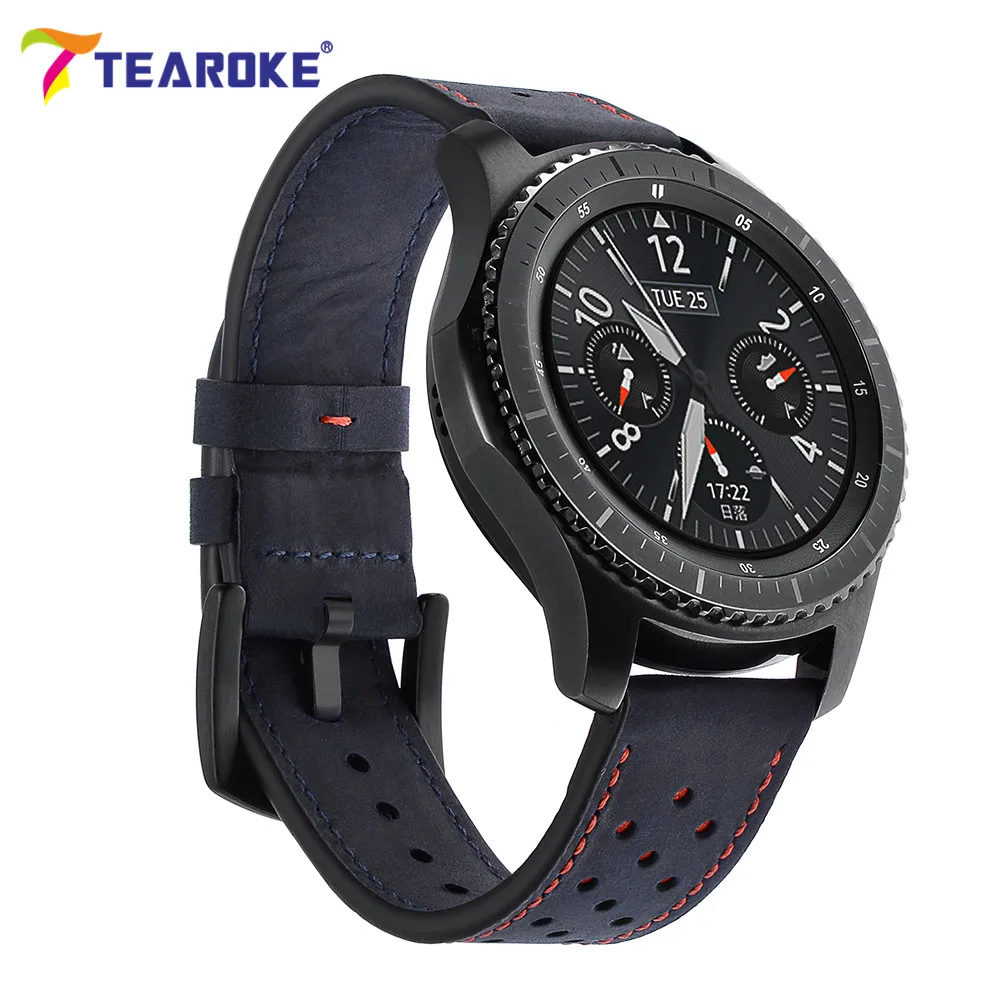 Ремешок для часов из натуральной кожи Samsung Gear S3 Classic Frontier 22 мм оранжевое отверстие