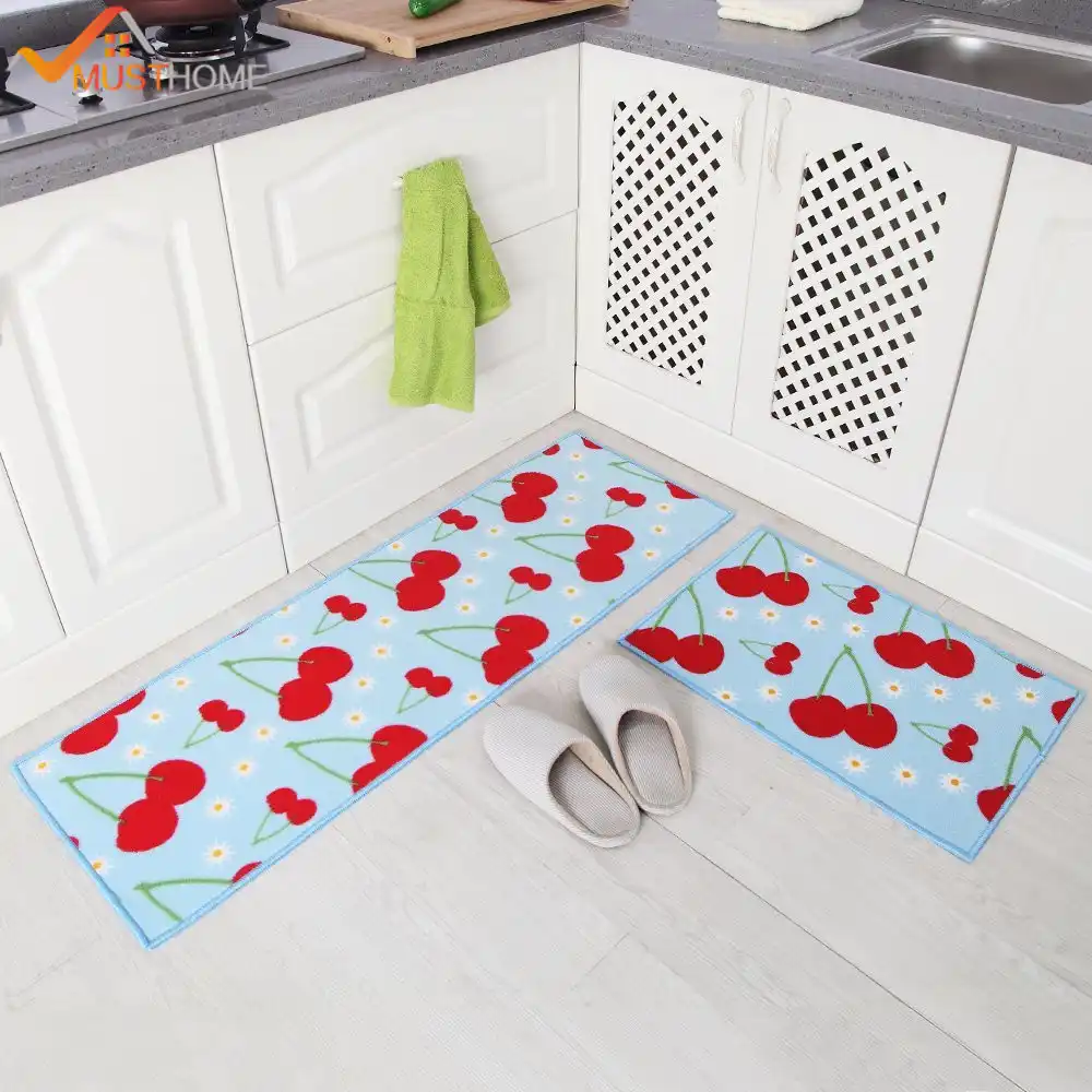 2 Piece Washable Kitchen Mats Fruit Pattern Kitchen Rugs And