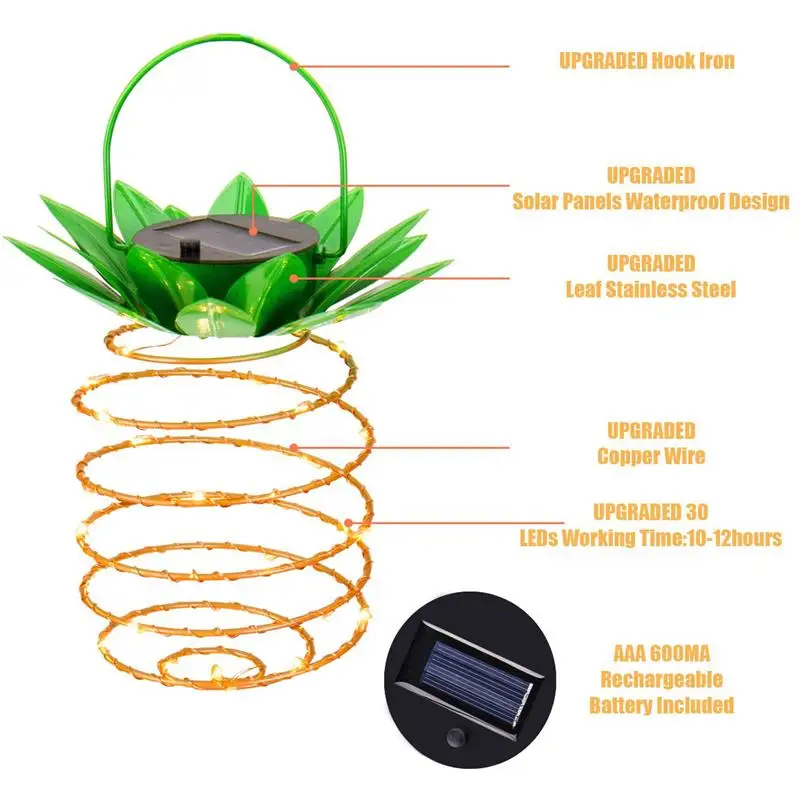 2 шт. солнечный светильник для сада светильник-ананас подвесной наружный Декор водонепроницаемый настенный светильник декоративная лампа