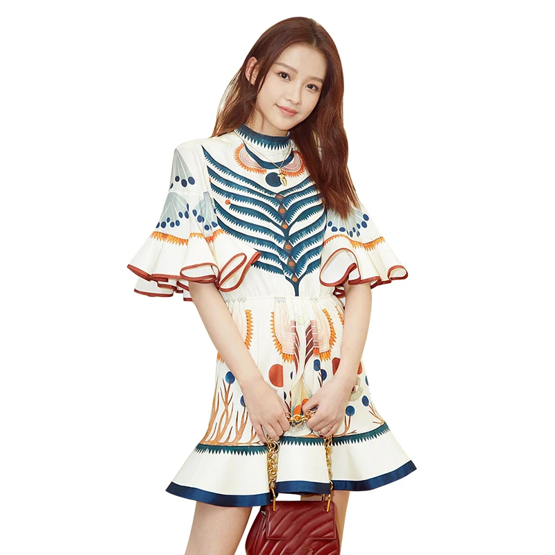 Цена Роскошные Дизайнерские 2018 Новое поступление высокое качество дизайнер взлетно посадочной полосы платье Для женщин с рукавом бабочкой элег...