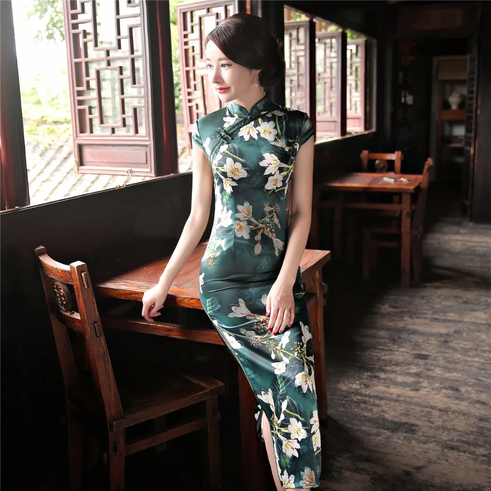 Шанхай история короткий рукав национальный тренд платье китайский стиль Цветочный Чонсам длинное традиционное китайское Ципао платье