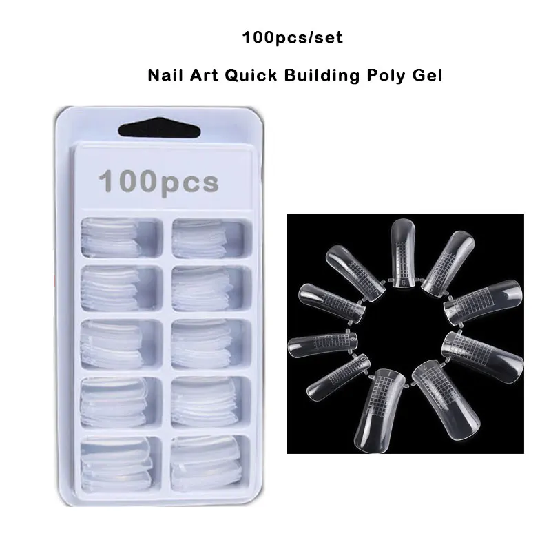 

100pcs/set Nail Art Quick Building Poly Gel French nail Tips Full Cover Extension Mold Forms Manicure Tool fake nails with glue