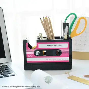 

Retro Cassette Tape Pen Stand Storage Box Tape Cutter Desk Organizer Pen Case Holder Stationery Accessories Office Organization