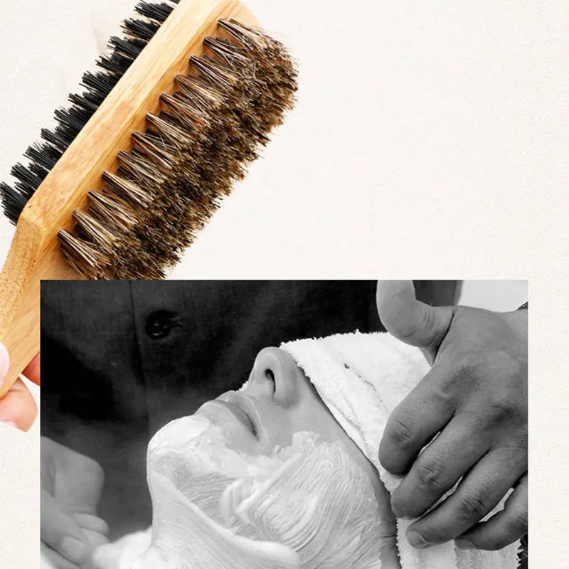 Деревянная ручка Мужская щетка для бороды мужские щетки и гребни для волос Двухсторонняя щетка для волос для лица Мужская кисть для лица сообщение для бритья инструмент