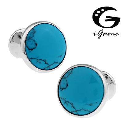 iGame Factory Price Retail Men's Cufflinks Copper Material Blue Stone Design Cuff Links Free Shipping | Украшения и
