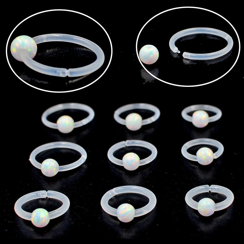 

1PC Opal Bioplast Flexible Septum Clicker Ring Nose Ring Ear Tragus Helix Cartilage Earring Body Piercing Jewelry