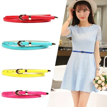 

Sale 1PC Candy Solid Color Fashion Waist Belt Newest Thin Dress Ladies Women PU Leather Belts
