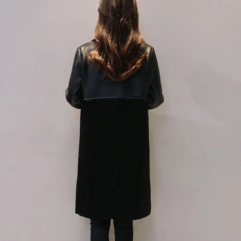 Winter Lambswool Women Wool Long Coat 2017 New Large-size Thicker Female Woolen Leather Fashion Jacket manteau femme hiver Z259