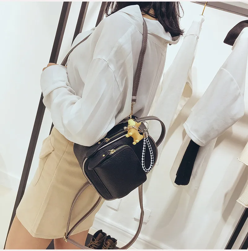 NIGEDU Kpop Women backpack Puppy pendant female shoulder bag small PU leather backpacks for girls teenagers wallets Daypack  (10)