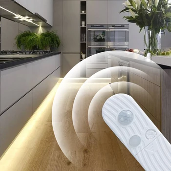 

EeeToo PIR Motion Sensor LED Strip Waterproof Battery Powered Auto On/off 5V 2835 USB Cable LED Tape for Kitchen Cabinet Bedroom