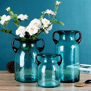 

European Glass Vase Creative Color Transparent Table Top Decoration Hand Flower Vase Round Ear Fun Gift Dropshipping