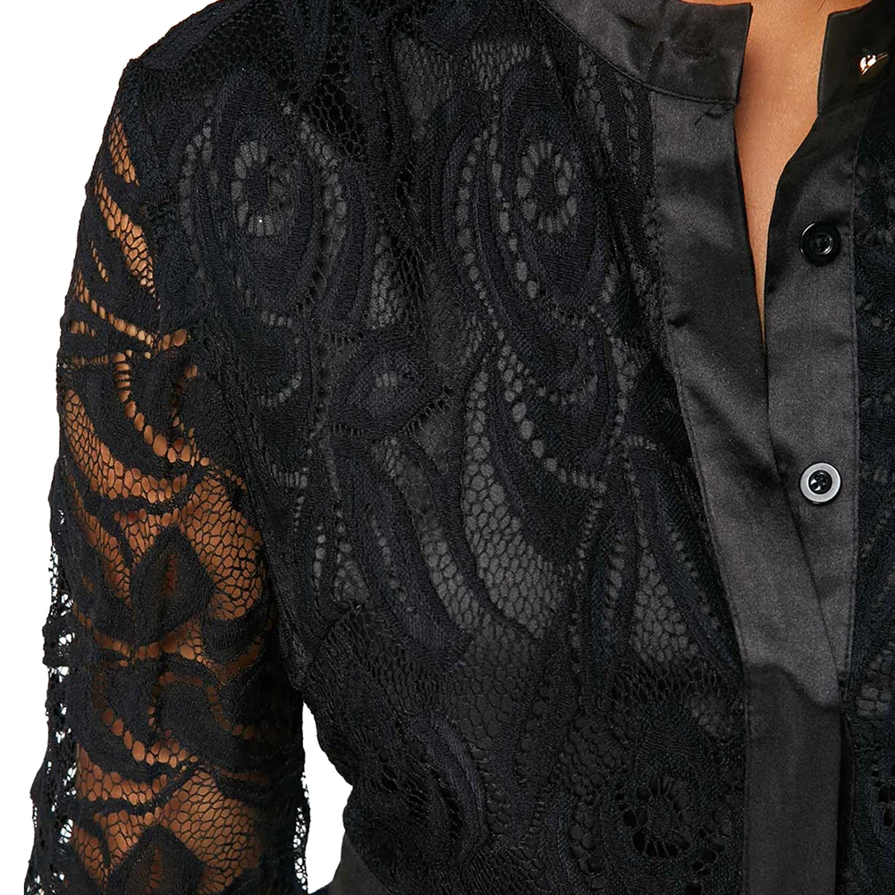 Новинка, женская модная Прозрачная Кружевная блуза с длинным Расклешенным рукавом размера плюс, облегающая блузка ручной стирки, модная сетчатая блуза для женщин