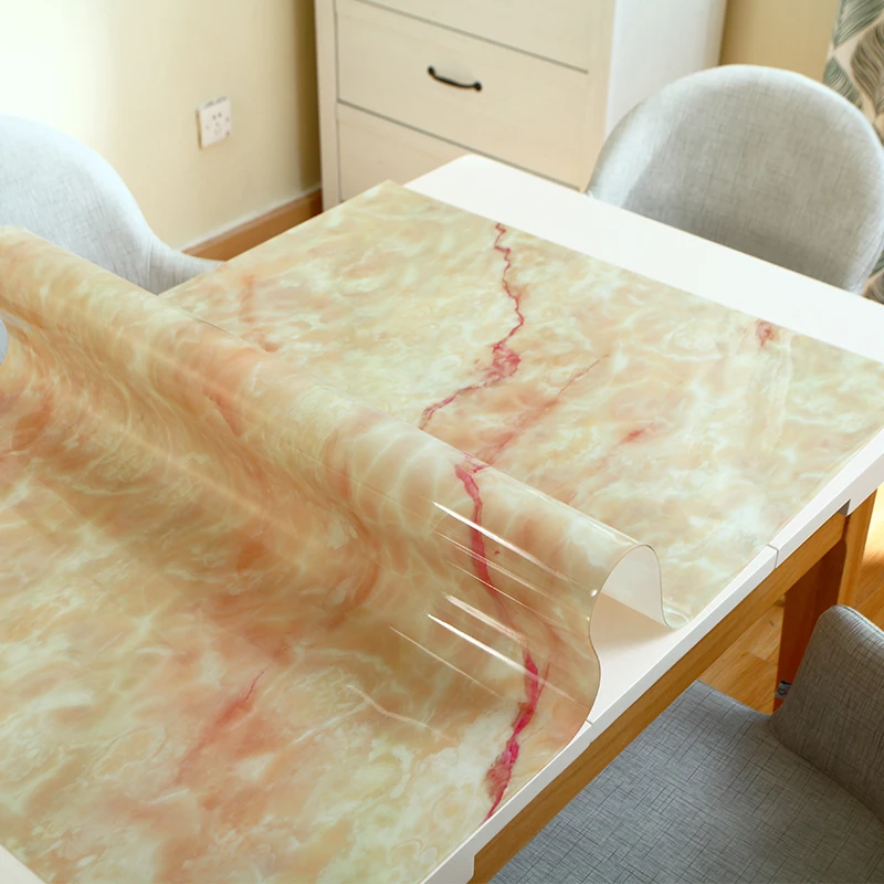 

Imitation marble tablecloth Waterproof anti-scalding European table mat PVC soft plastic table cover party table decoration pad