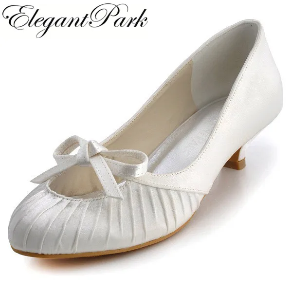 Sweet Woman Shoes Ep2057 Ivory Almond Toe Satin Bowknot Low Heel
