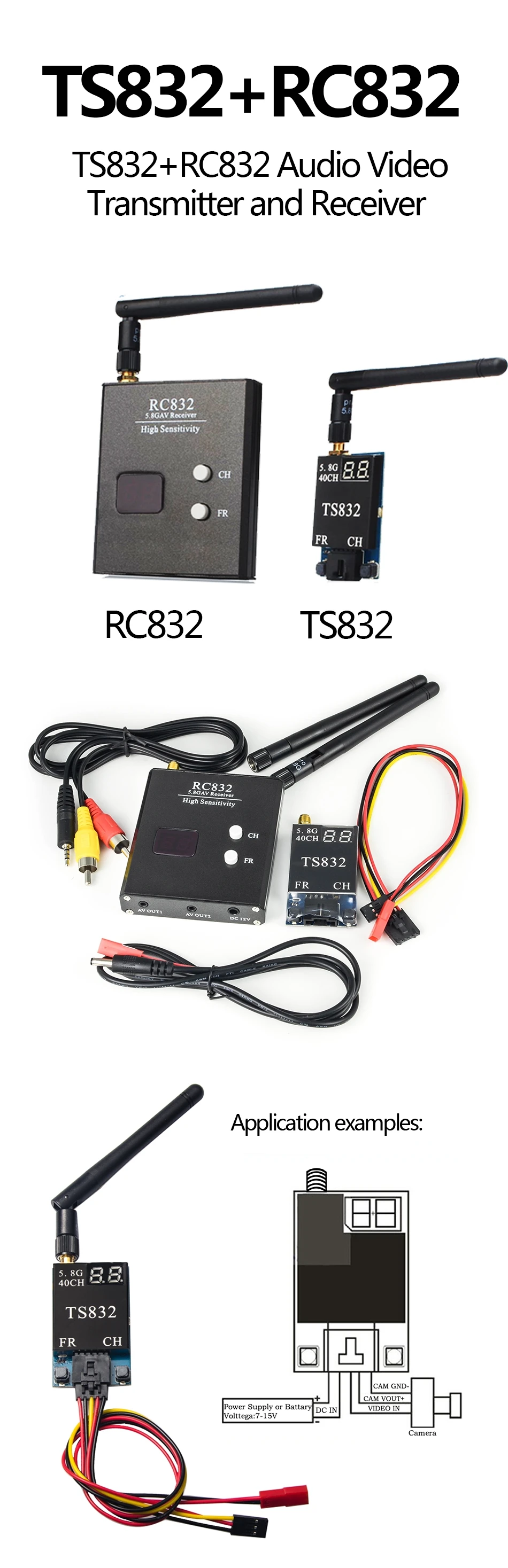 AKK TS832 VTX +RC832 VRX - 5.8G FPV 2000M Range Audio Video Transmitter and Receiver for FPV Drone 6