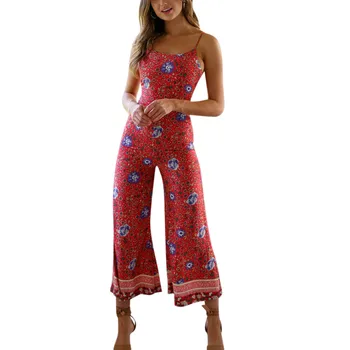 

2019 MAXIORILL New Bohemian Womens Floral Print Wide Leg Pants Long Jumpsuit Backless Strappy Playsuit Wholesale T3