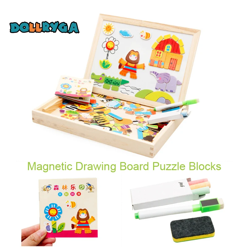 

DIY Wooden Magnetic Sticker Blocks Early Childhood Educational Toys Forest Animal Puzzle Enlightenment Toy For Children DOLLRYGA