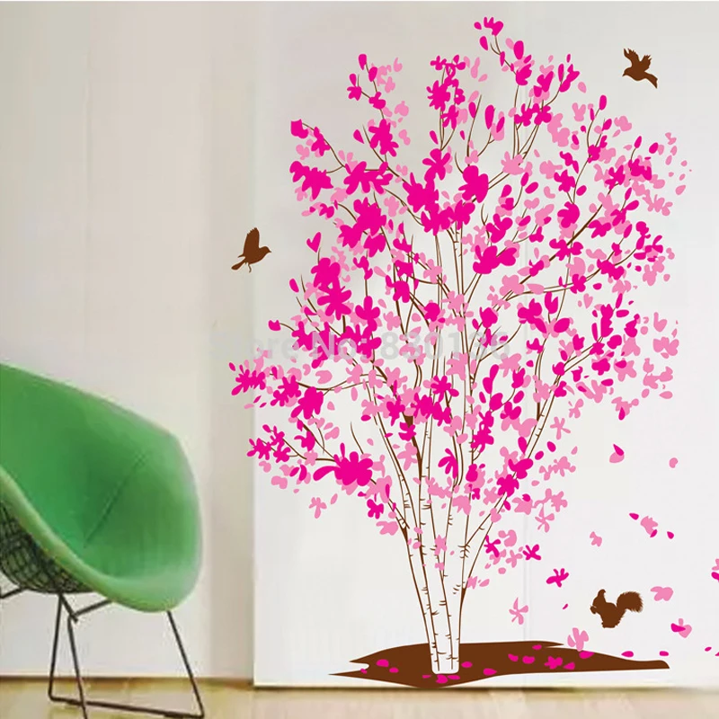 

One Tree Dream Pink Flowers Birds Wall Stickers Home Decoration in Living Room adesivo de parede