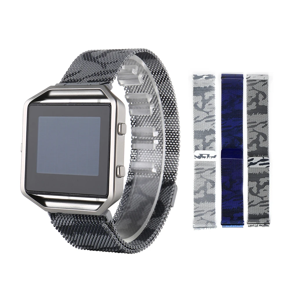 

Bands For Fitbit Blaze Unique Blue Color Camouflage Milanese Loop Mesh Replacement Stainless Steel Bracelet Strap Band