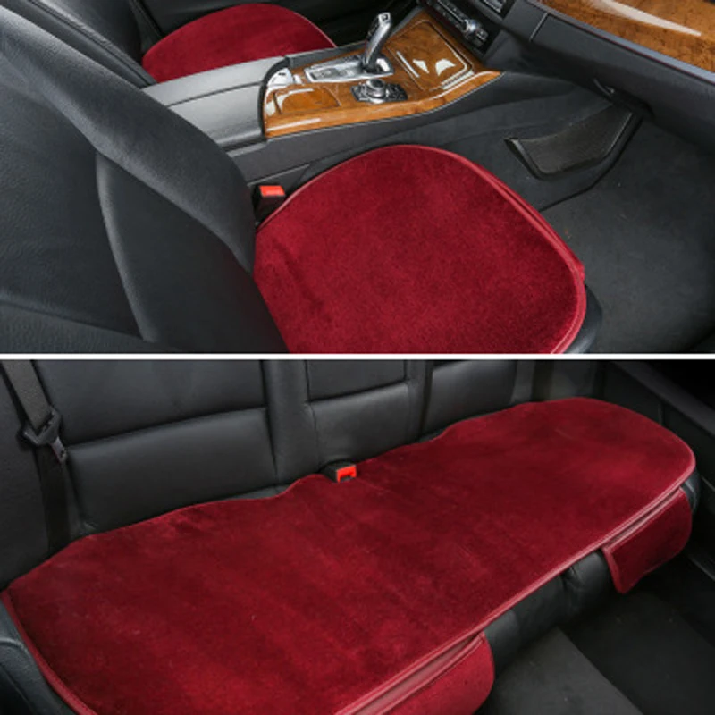Pure Wool Car Seat Protector Mats Black Front Back Rear Seats Covers Sets Universal Size Auto Interior Cushion For Winter