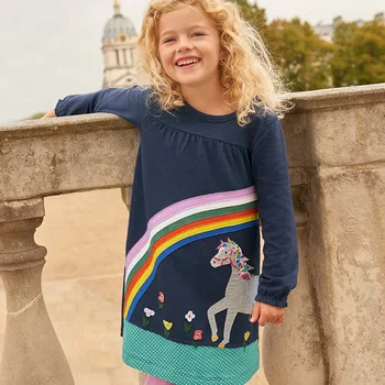 

2019 FALL new style rainboe unicorn boutique cotton applique girl kids dress
