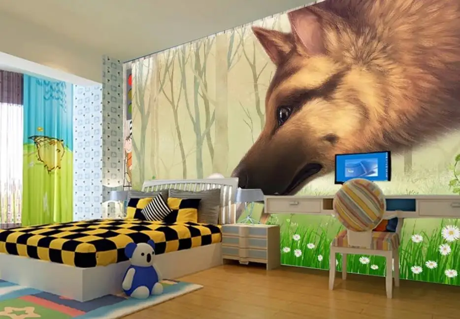 На заказ любой размер Настенные обои мультфильм волк и маленькие животные Фотообои для детской комнаты настенный домашний Декор Гостиная