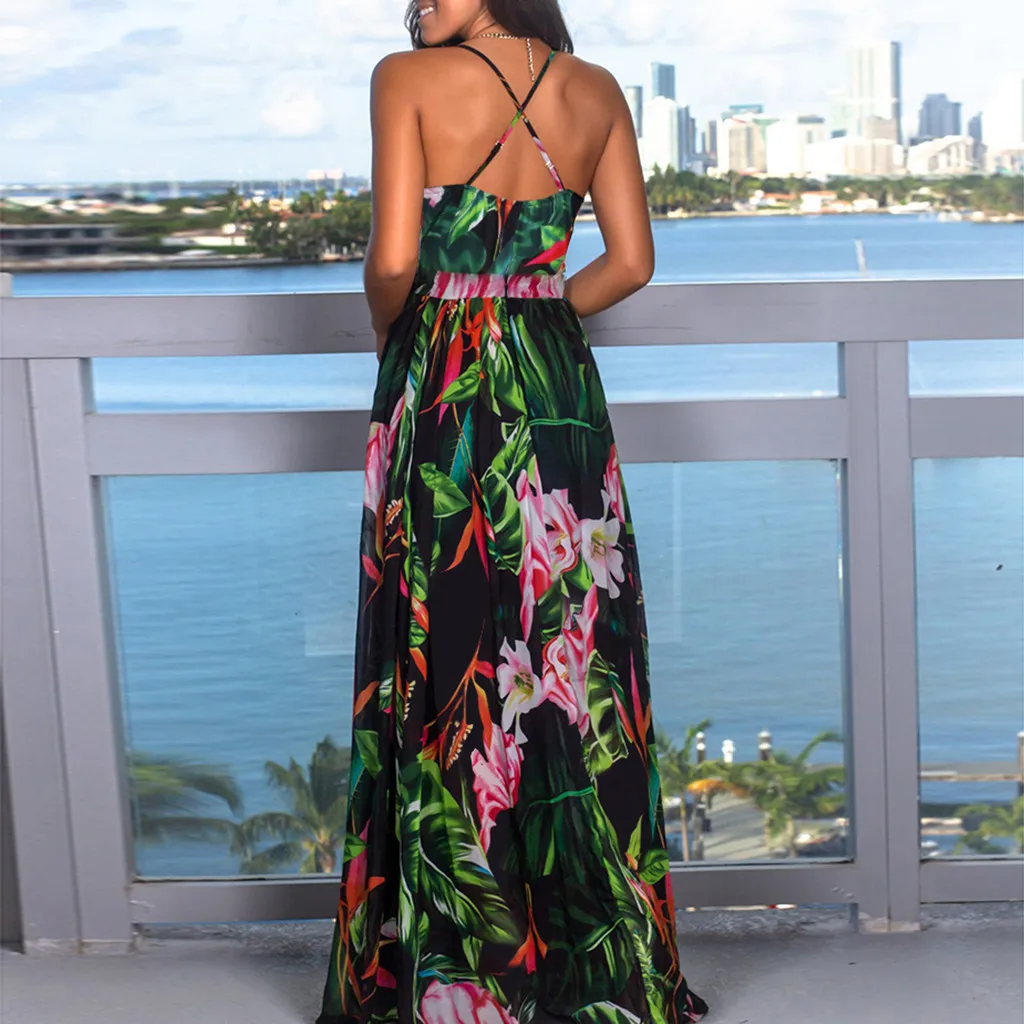 

Summer dress Women backless fashion maxi dress Floral Bodycon sexy Derss Elegant Sleeveless Party Long Dress