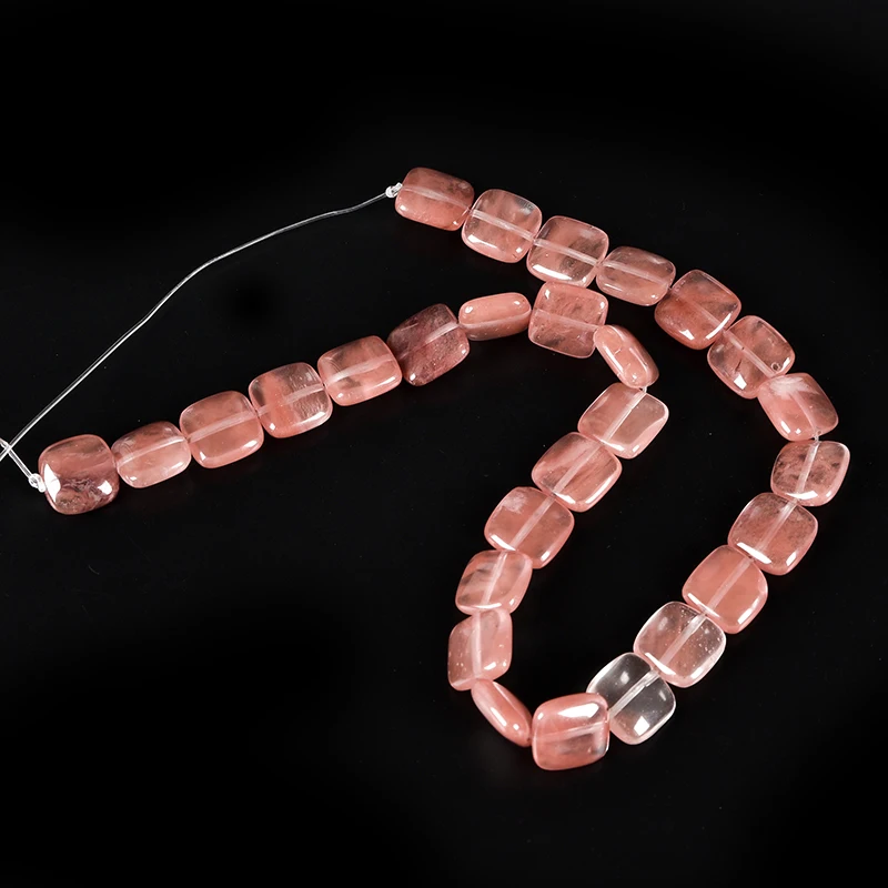 

Cherry quartz Crystal Synthesis Translucent luster Necklace with a regular quadrilateral with a Bright Pink hue.