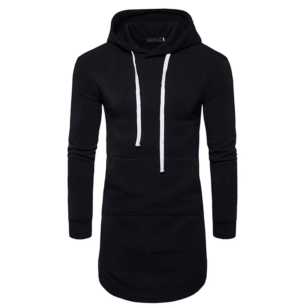 Black Long Sweatshirt Hooded Men Casual Punk Rock Mens