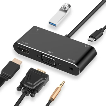 

New 5 in 1 USB-C Type-C To HDMI/VGA/USB3.0/PD (Charging)/3.5mm Audio USB HUB Adapter Integrator Docking Station