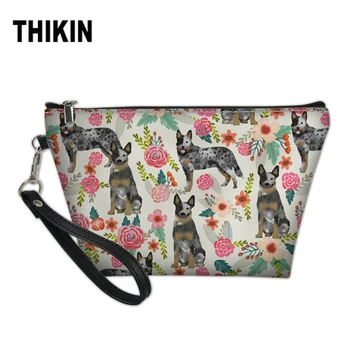 

THIKIN Australian Cattle Dog Florals Cream Women Makeup Organizers Cosmetic Bag Case Ladies Cute Travel Kit Necessarie Korean