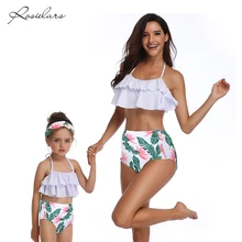 2019 ROSIELARS 家族マッチング水着女性とガール花ツーピース水着水着ビキニハイウエストビーチウエア(China)