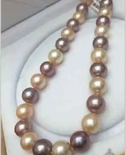 

Free Shipping >>>>> gorgeous 12-13mm super luster gold pink lavender pearl necklace 18"14k