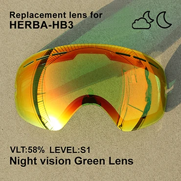 HERBA лыжные линзы двойной слой анти туман и анти UV400 подходит для HB3 - Цвет: Светло-зеленый