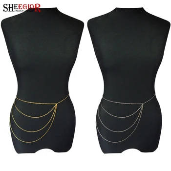 

Sexy Summer Beach Bikini Waist Chain Jewelry for Women Lovely Gold Silver color Mix-Layers Body Jewelry Accessories Bijoux Femme