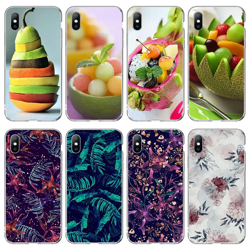 

iPWSOO Fruit Platter Pattern Transparent TPU Soft Case For iPhone 5 5S SE 6 6s 7 8 Plus X XS Max XR XS Cover Back Cases