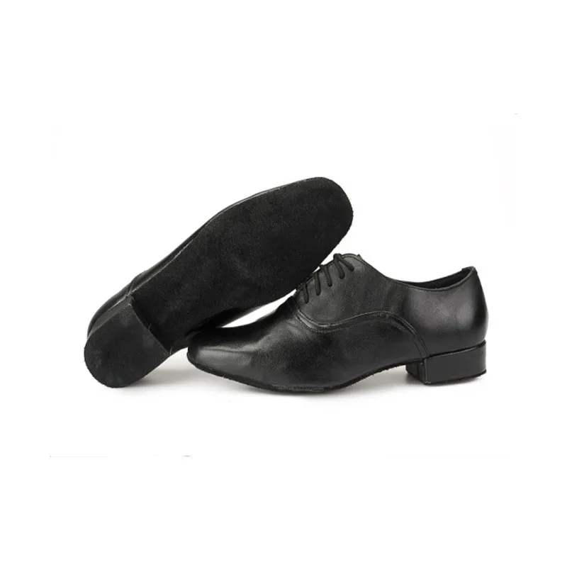 Men's Black Leather Ballroom Dance Shoes - Latin, Waltz, Tango Low Heel With Soft Outsole For Comfort