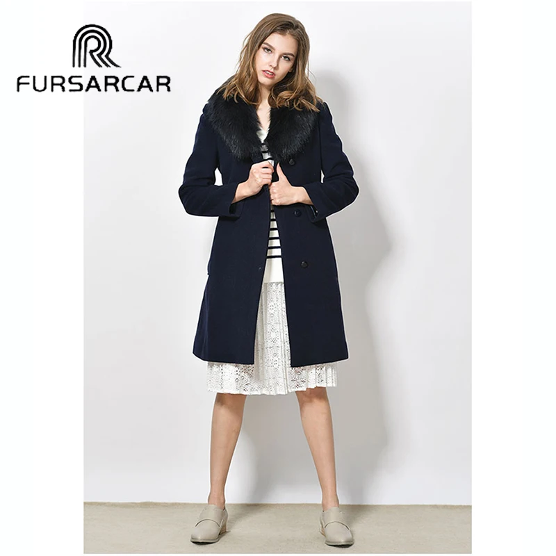 Женское меховое пальто FURSARCAR роскошное теплое из овечьей шкуры с воротником