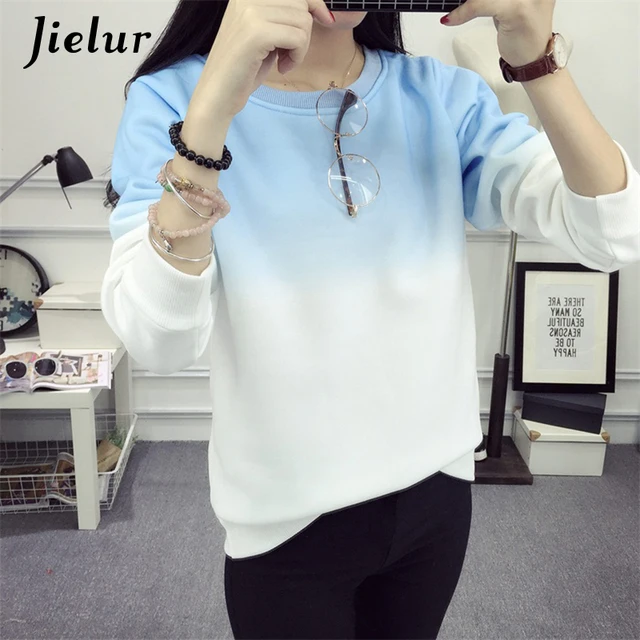 Cheap 2018 Fall Winter Fashion Cool Gradient Hit Color Women Hoodies Sweatshirt Street Full Sleeve Loose M-XXL Tracksuits Female