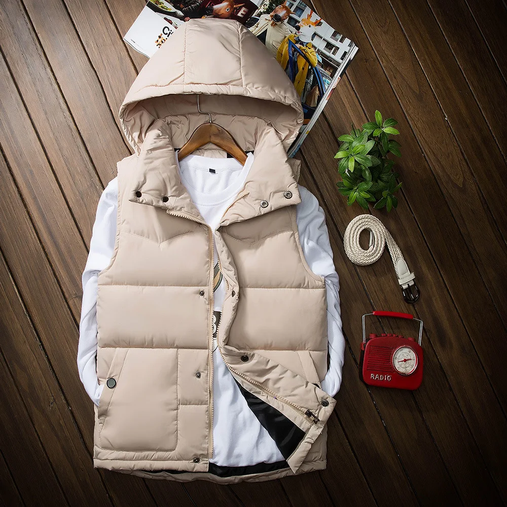 Осенне зимний хлопковый жилет BOU 2020 с перьями однотонный капюшоном|vest vest|hooded cotton