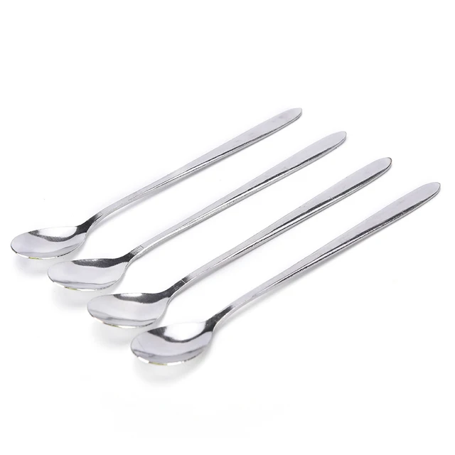 Cheap 1Pcs 16cm High Quality Spoon Ice Cream Tea Coffee Handled Long Handle Stainless Steel Spoons Flatware