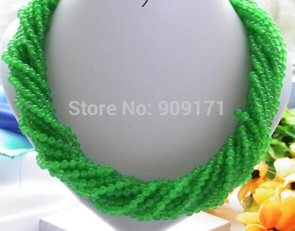 

beautiful 15strands 20" 4mm round green jade bead necklace
