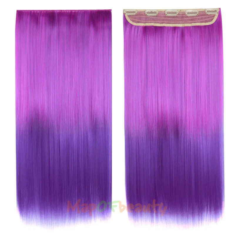 MapofBeauty, 24 дюйма, длинные прямые 3/4 волосы для наращивания на заколках, одна штука, розовый, коричневый цвет, Омбре, натуральные синтетические волосы для женщин