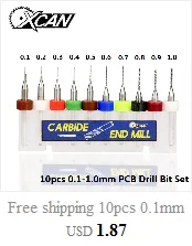 XCAN 10 шт./компл. 1,2 мм до 0,3 мм PCB мини сверло Вольфрамовая сталь карбид для печати печатная плата ЧПУ сверла машина