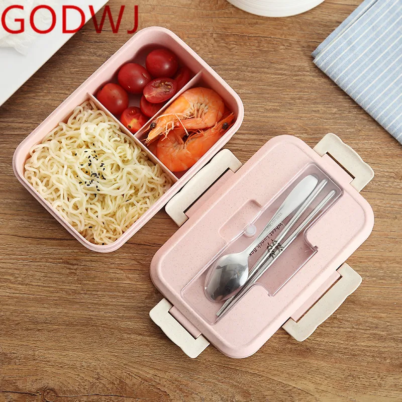 GODWJ Wheat Straw Lunch Box Korean Style Sealed Student Portable Kids